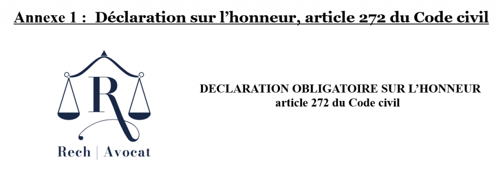Déclaration Sur L'honneur Article 272 Du Code Civil